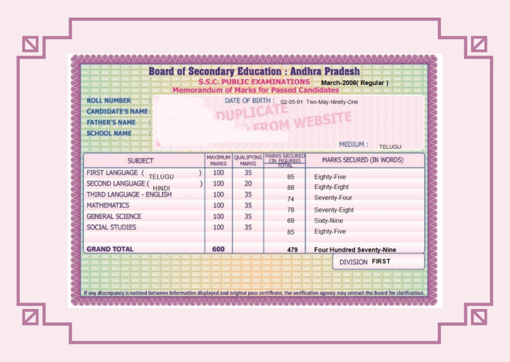 AP SSC Marks Memo memos.bseapwebdata.org