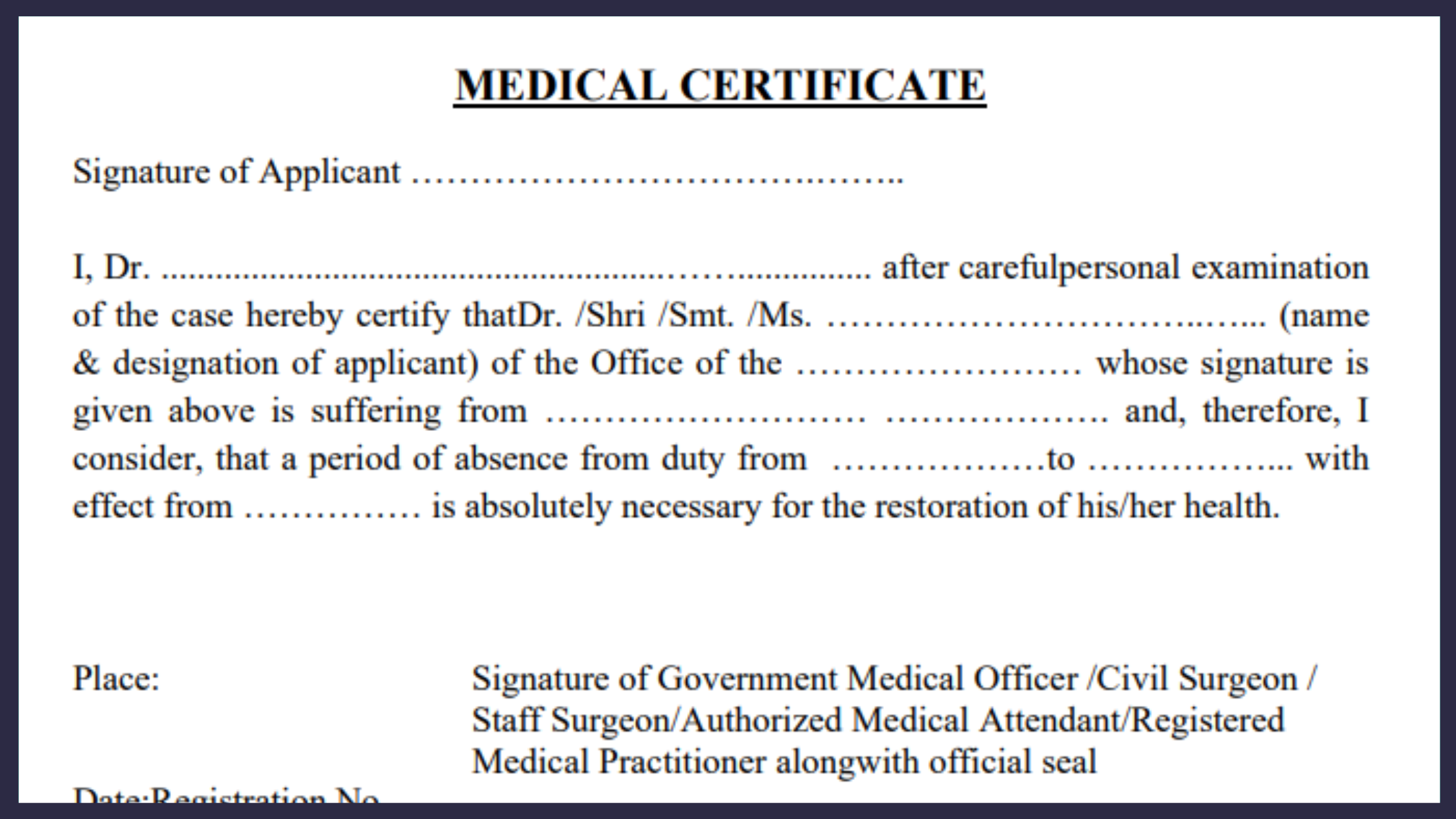 Medical Certificate Format Sick, Fitness and Recovery