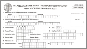 TSRTC Student Bus Pass Application Form